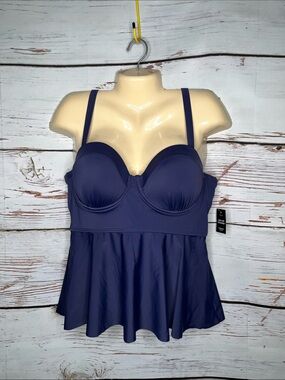 Torrid NWT Sz 0 C/D Navy Blue Underwire Peplum Hem Bathing Suit Tankini Swim Top